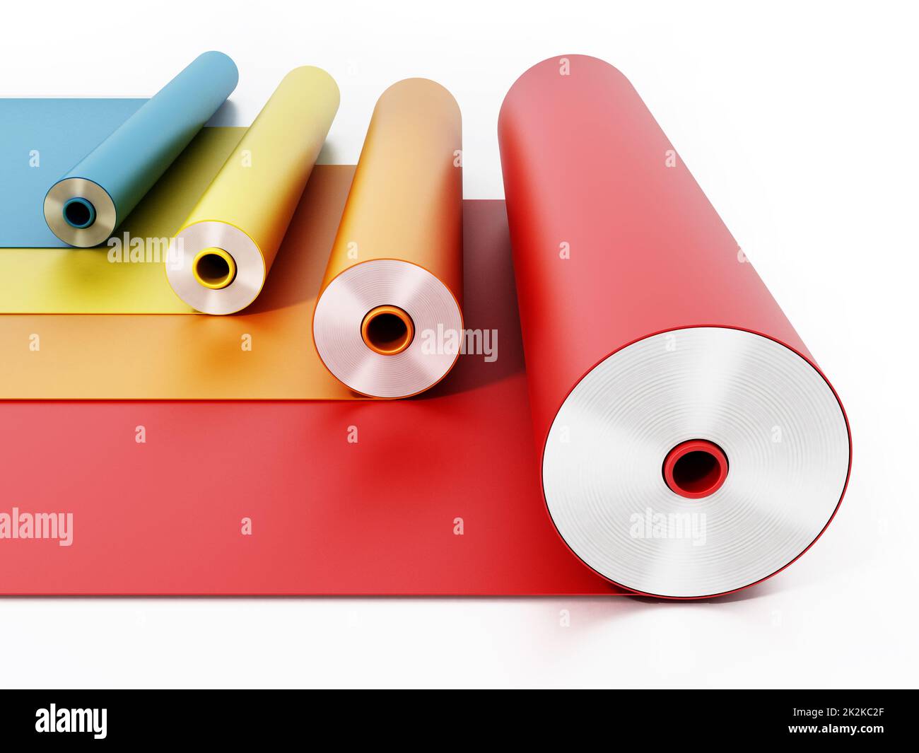 Vibrant colored adhesive films isolated on white background. 3D