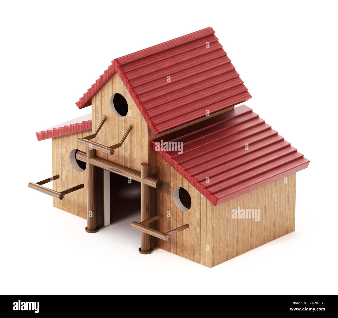 Three bird houses assembled together forming one big birdhouse. 3D illustration Stock Photo