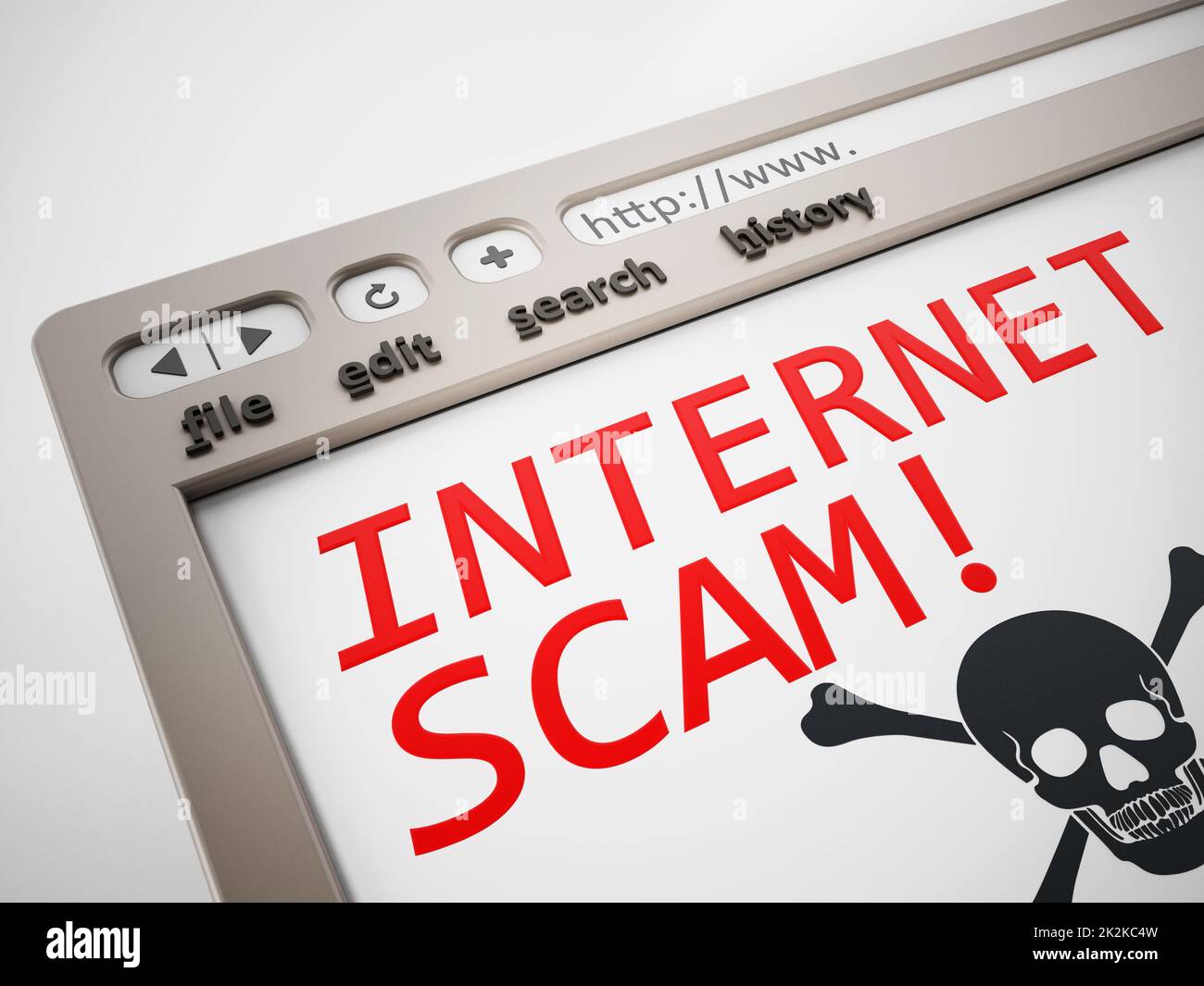 Internet scam browser page with jolly roger. 3D illustration Stock Photo