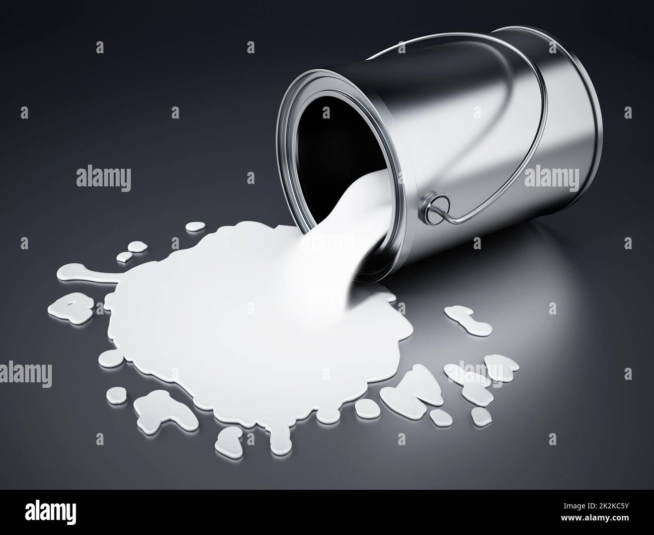 Open metal paint can with spilled white paint.. 3D illustration Stock