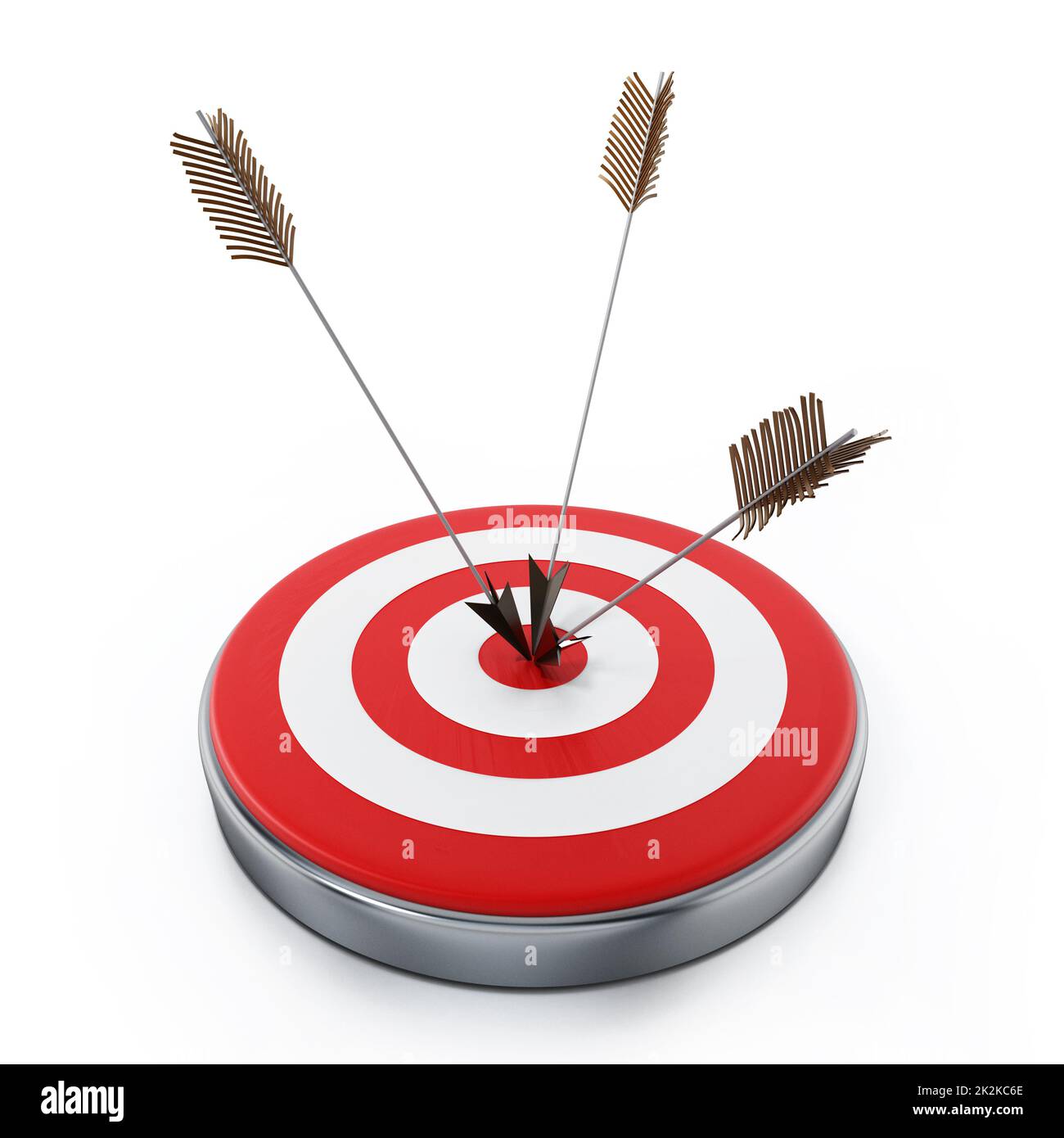 Arrows hit right on target bullseye. 3D illustration Stock Photo Alamy