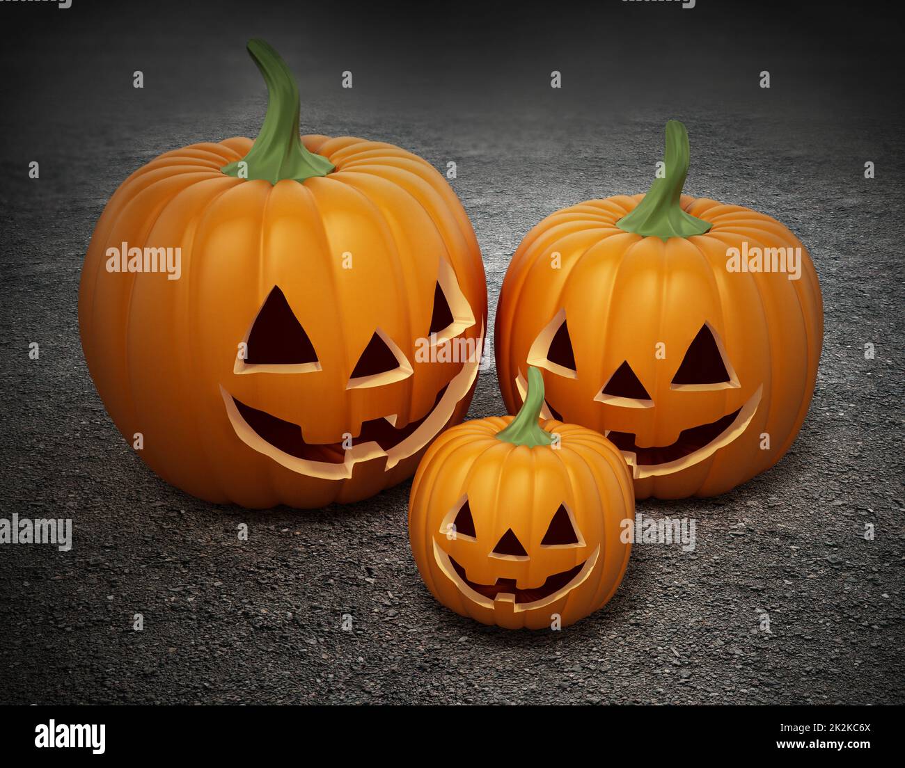 Halloween pumpkins with funny smiling faces. 3D illustration Stock Photo