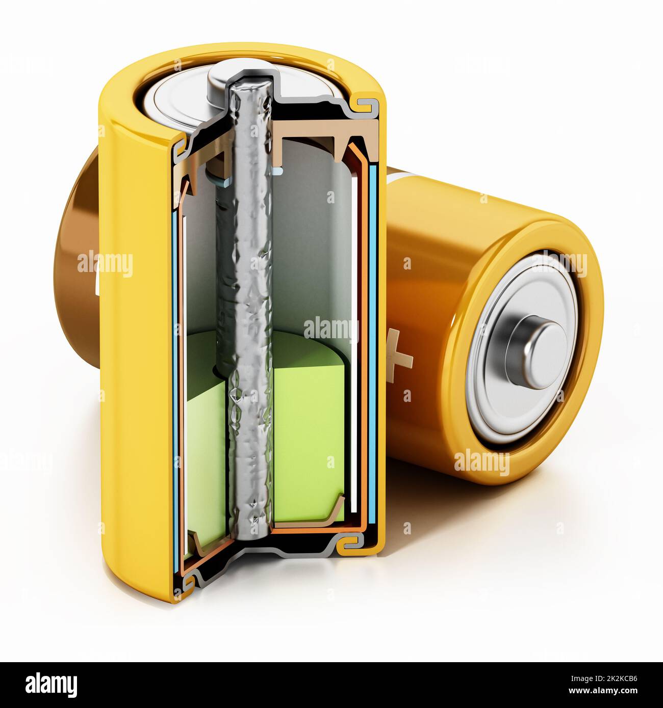 Image showing cross-section of an alcaline battery. 3D illustration Stock Photo