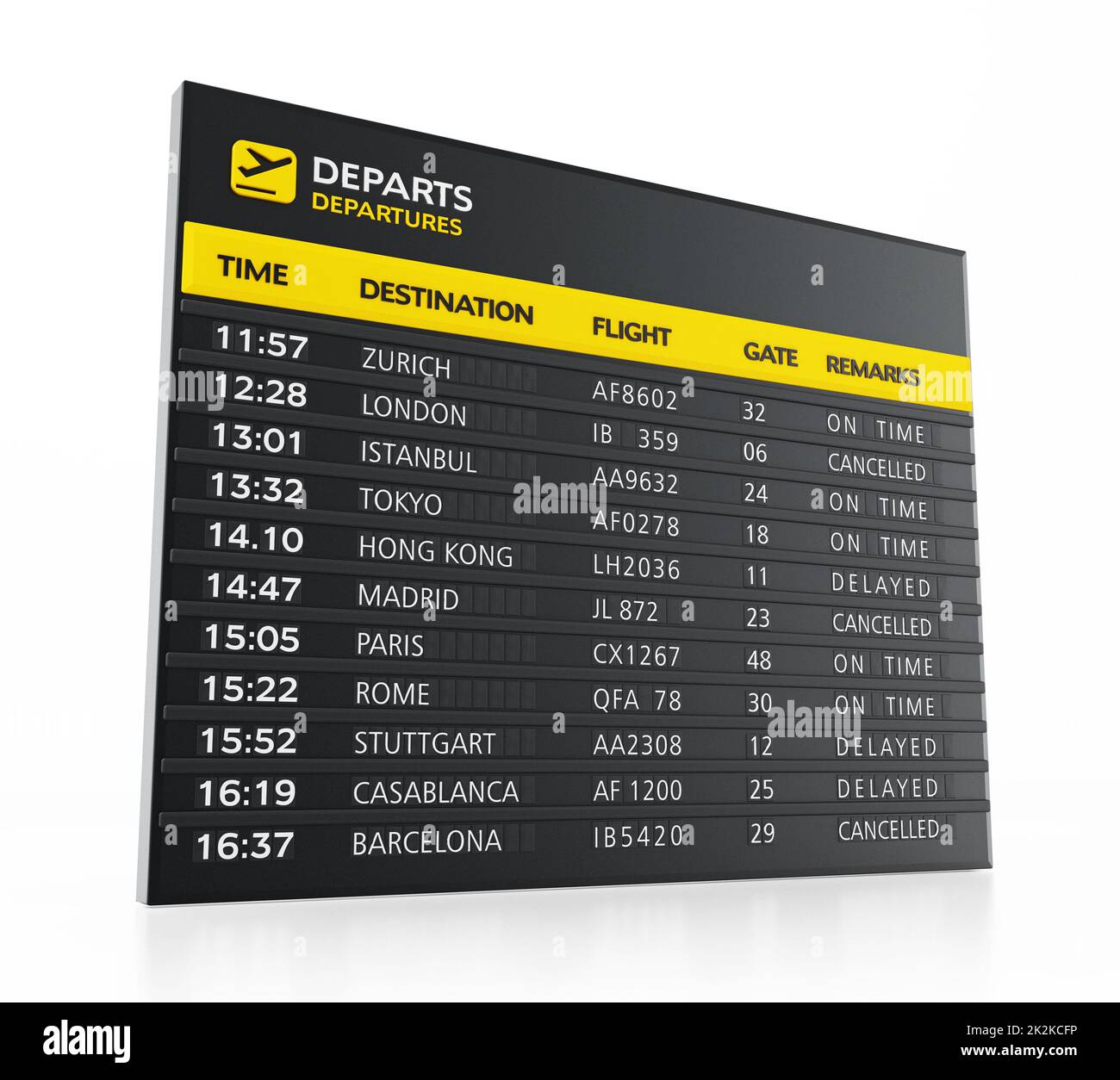 Airport boarding sign isolated on white background. 3D illustration Stock Photo
