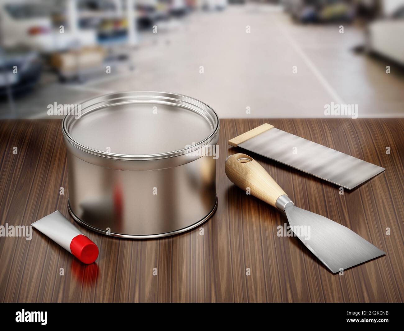 Car repair filler putty and spatulas. 3D illustration Stock Photo Alamy