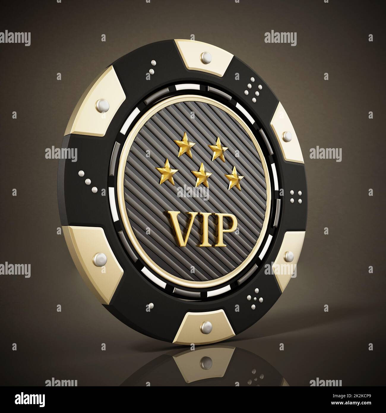 Casino chip on reflective dark background. 3D illustration Stock Photo