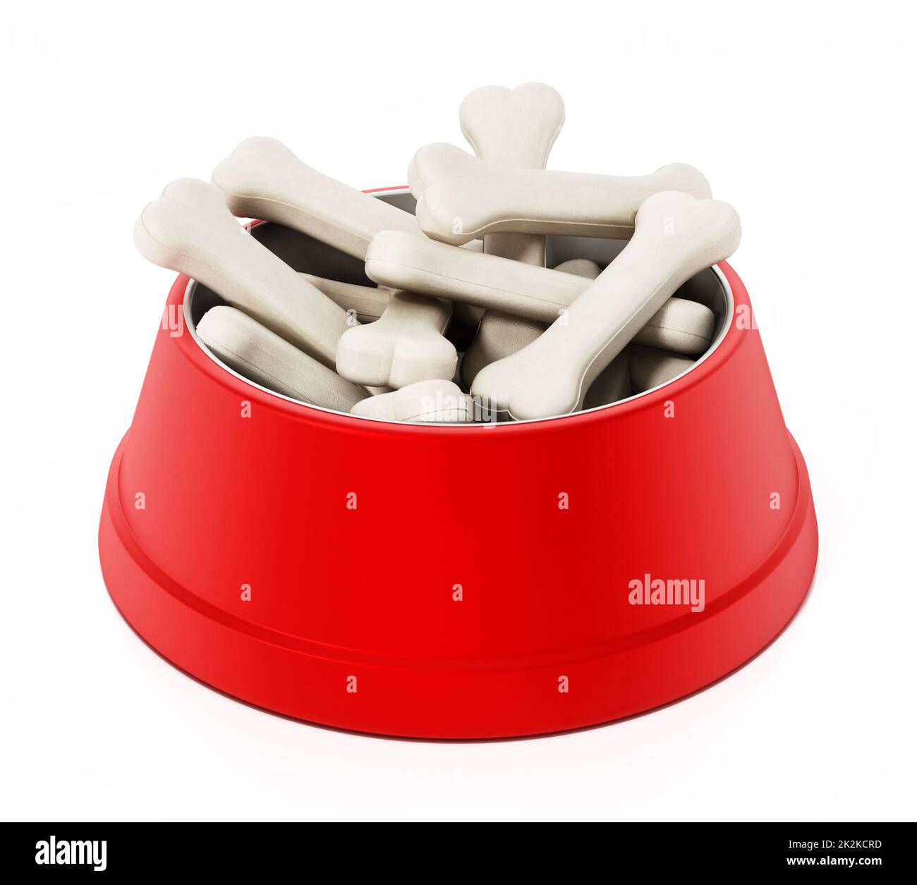 Dog food plate full of bones isolated on white background. 3D