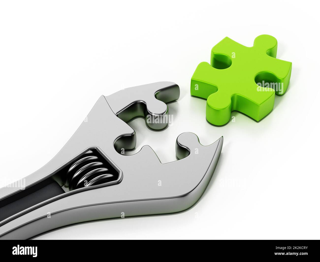 Wrench and puzzle part isolated on white background. 3D illustration