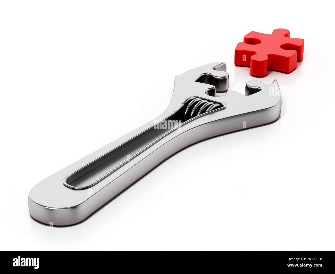 Wrench and puzzle part isolated on white background. 3D illustration