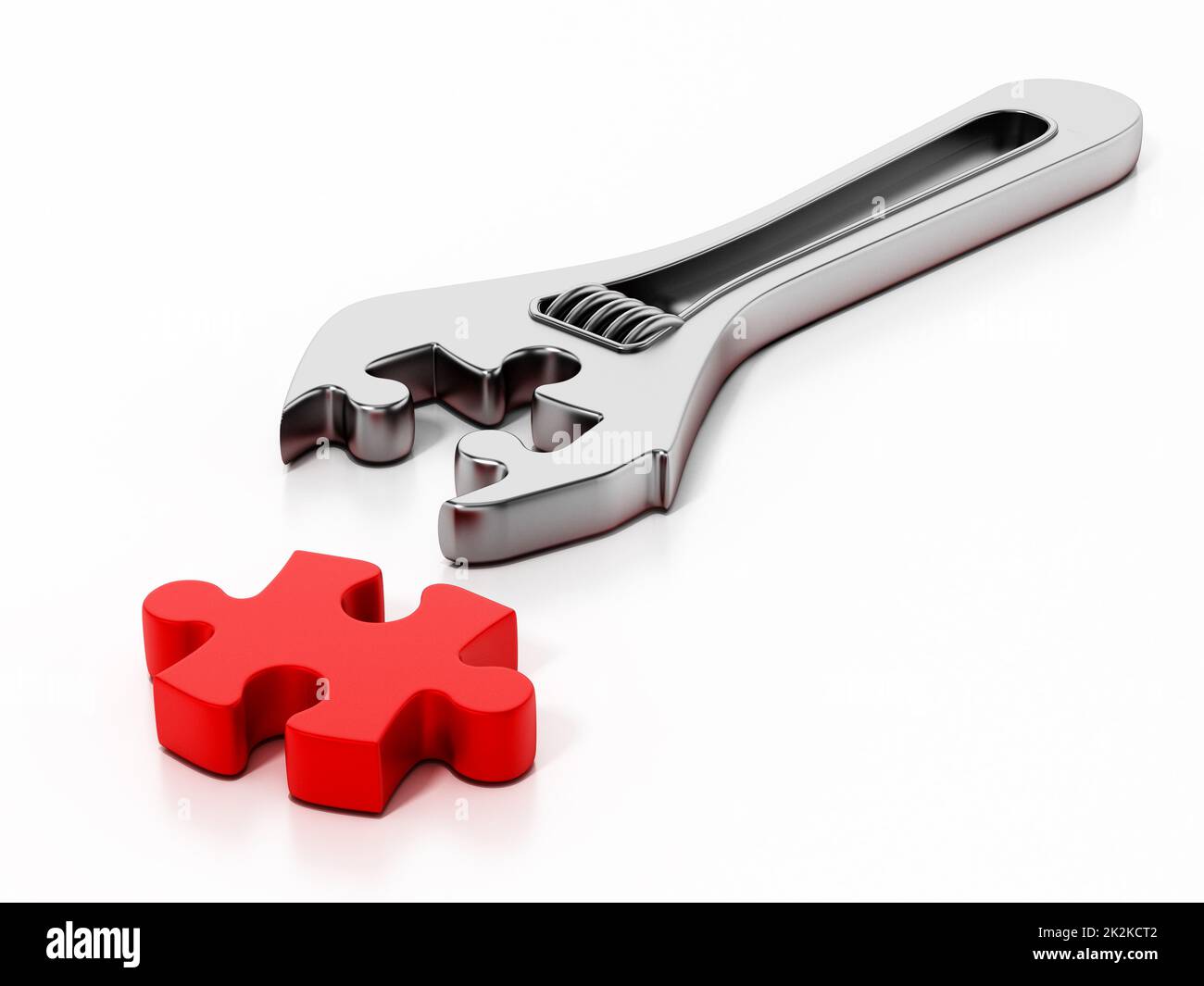 Wrench and puzzle part isolated on white background. 3D illustration