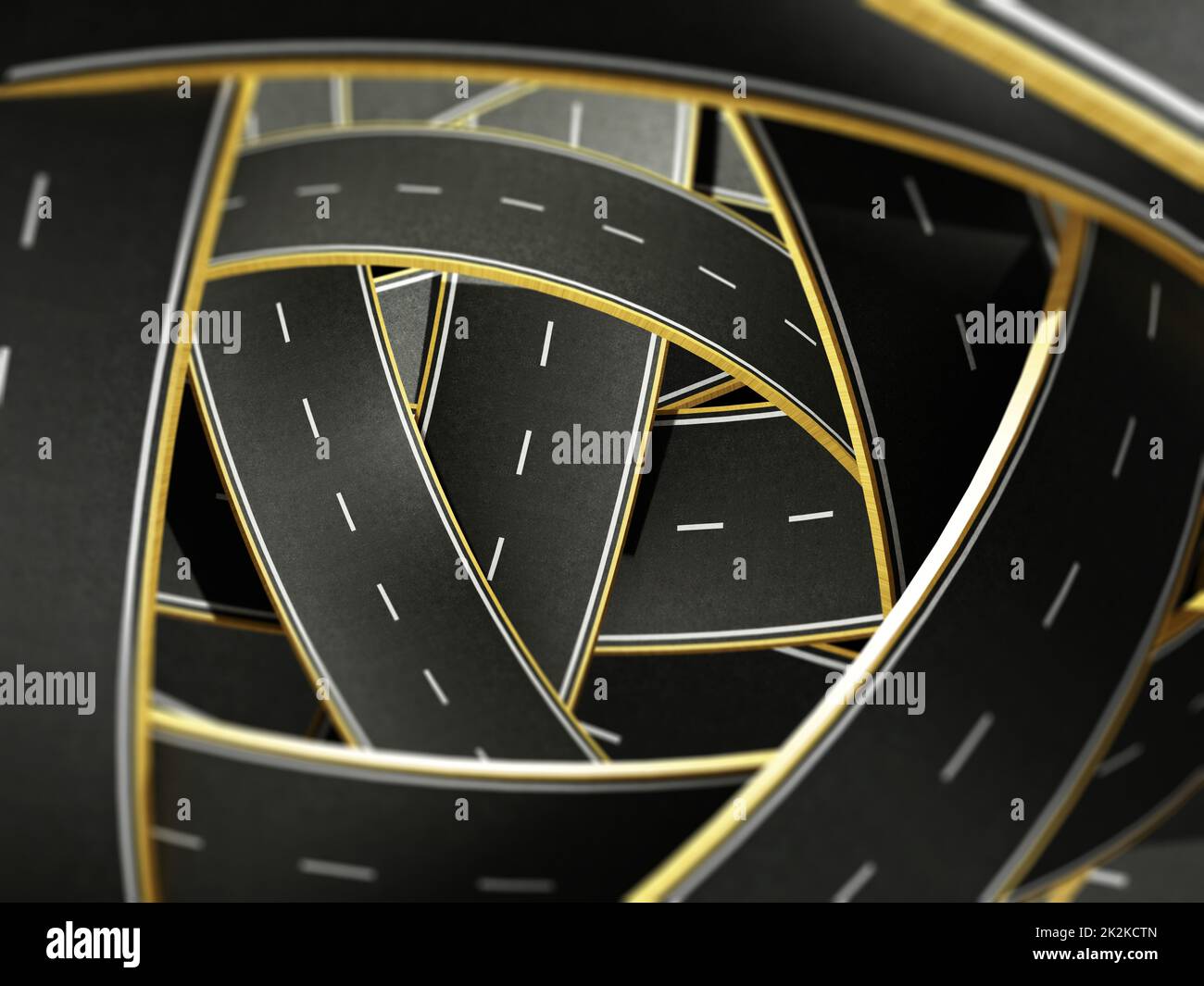 Tangled roads background with depth of field effect. 3D illustration Stock Photo