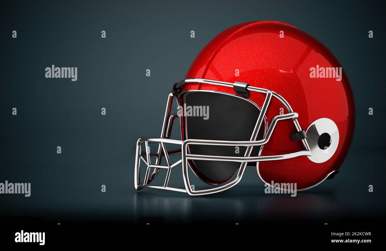 Red football helmet isolated on black background. 3D illustration Stock