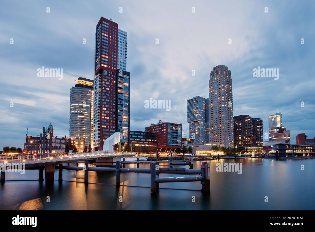 Rotterdam, Netherlands – September 9, 2022 : Skyline at twilight of Kop van Zuid in Rotterdam Stock Photo