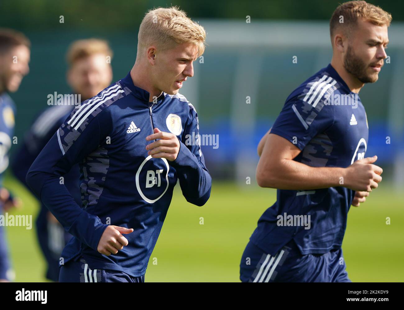 Scotland's Josh Doig (left) during a training session at Oriam, Edinburgh. Picture date: Friday September 23, 2022. Stock Photo