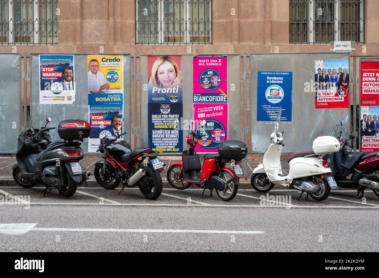 Walls with election posters of the parties for the parlamentary election Italy 2022 - Bolzano South Tirol Stock Photo