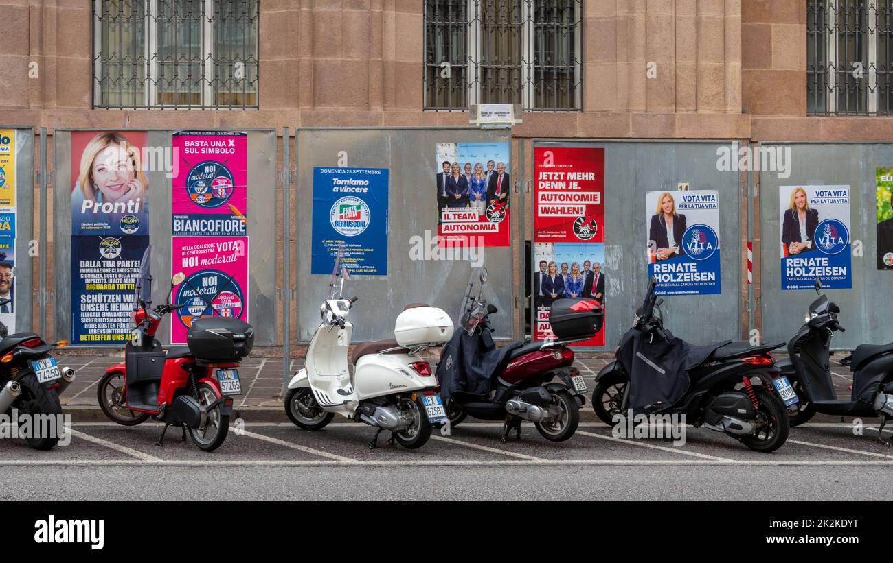 Walls with election posters of the parties for the parlamentary election Italy 2022 - Bolzano South Tirol Stock Photo