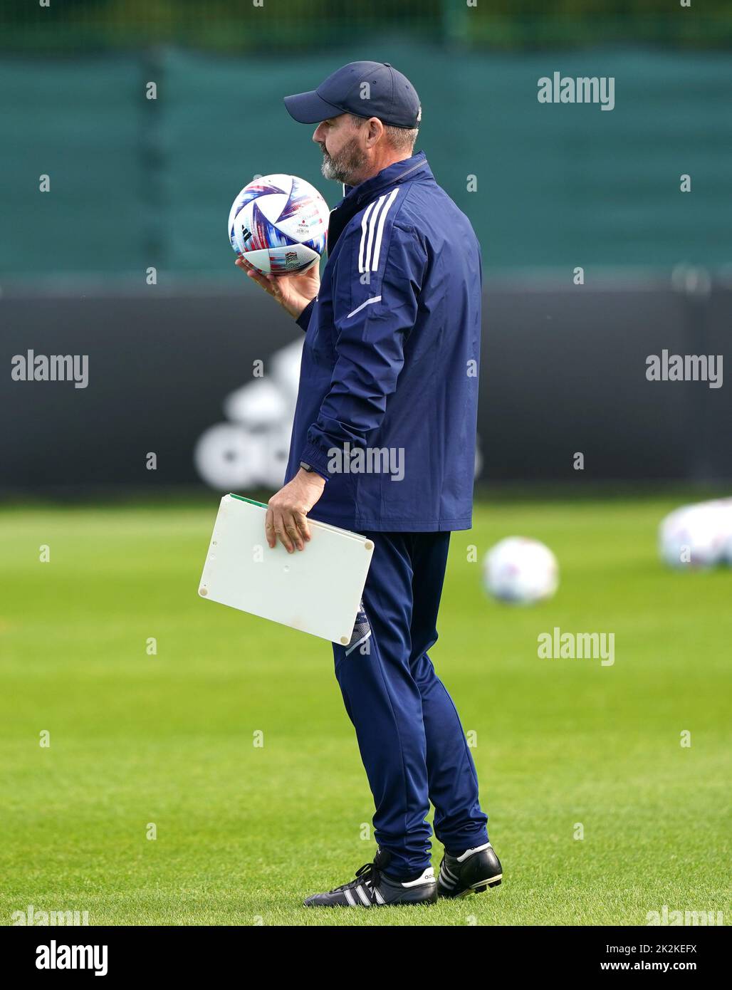Scotland manager Steve Clarke during a training session at Oriam, Edinburgh. Picture date: Friday September 23, 2022. Stock Photo