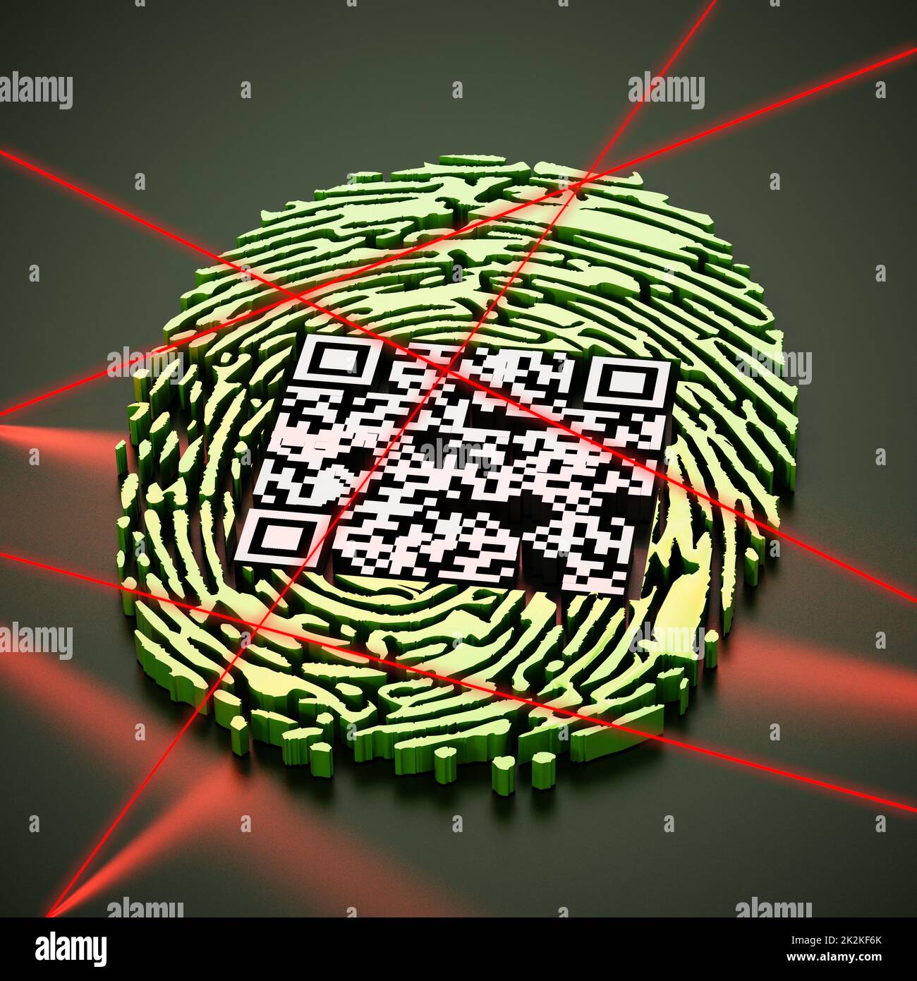 Generic QR code inside fingerprint being scanned. 3D illustration Stock