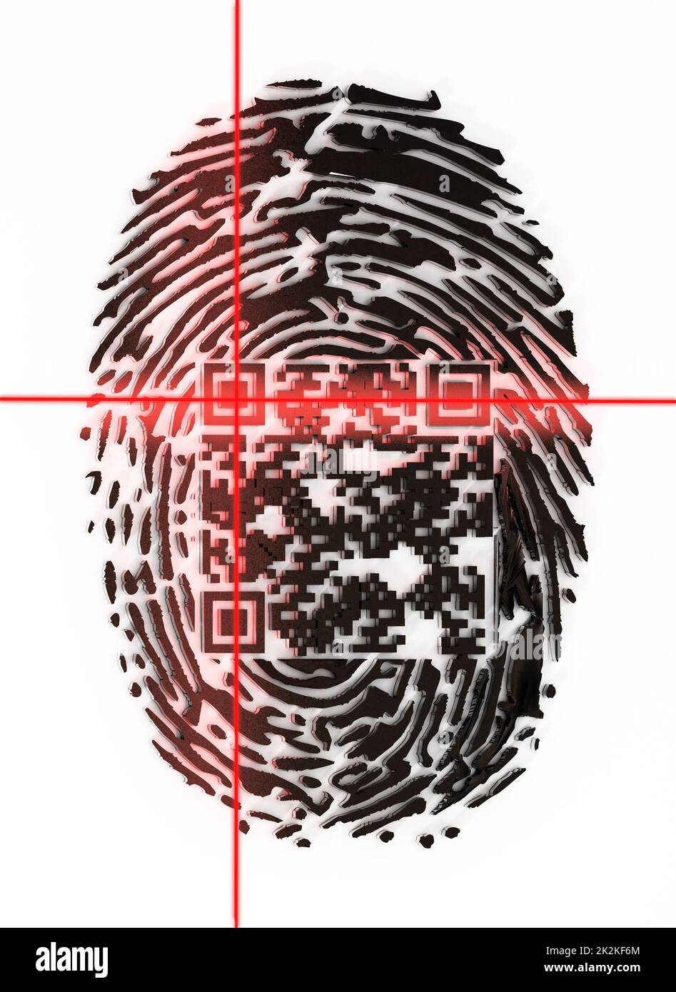 Generic QR code inside fingerprint being scanned. 3D illustration Stock Photo