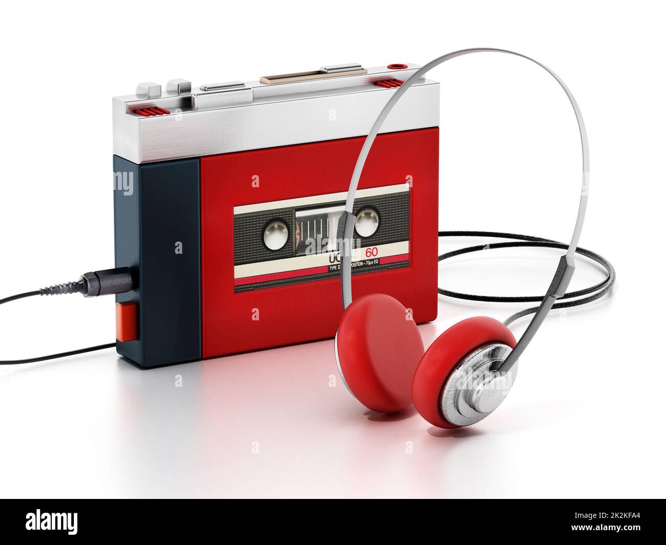 Retro portable cassette player isolated on white background. 3D