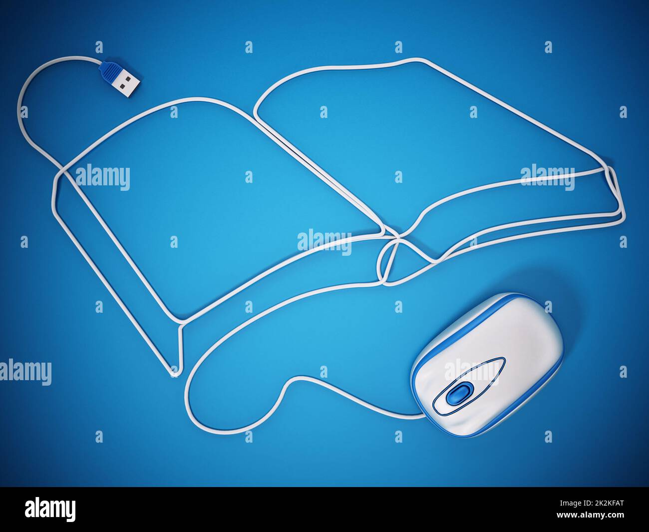 Mouse cable formes a book shape. 3D illustration Stock Photo