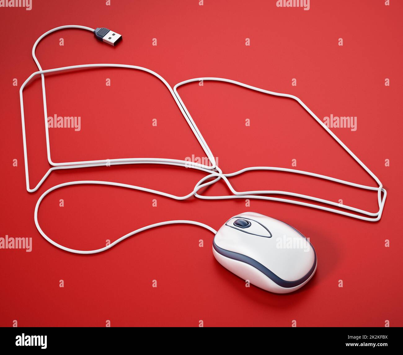 Mouse cable formes a book shape. 3D illustration Stock Photo