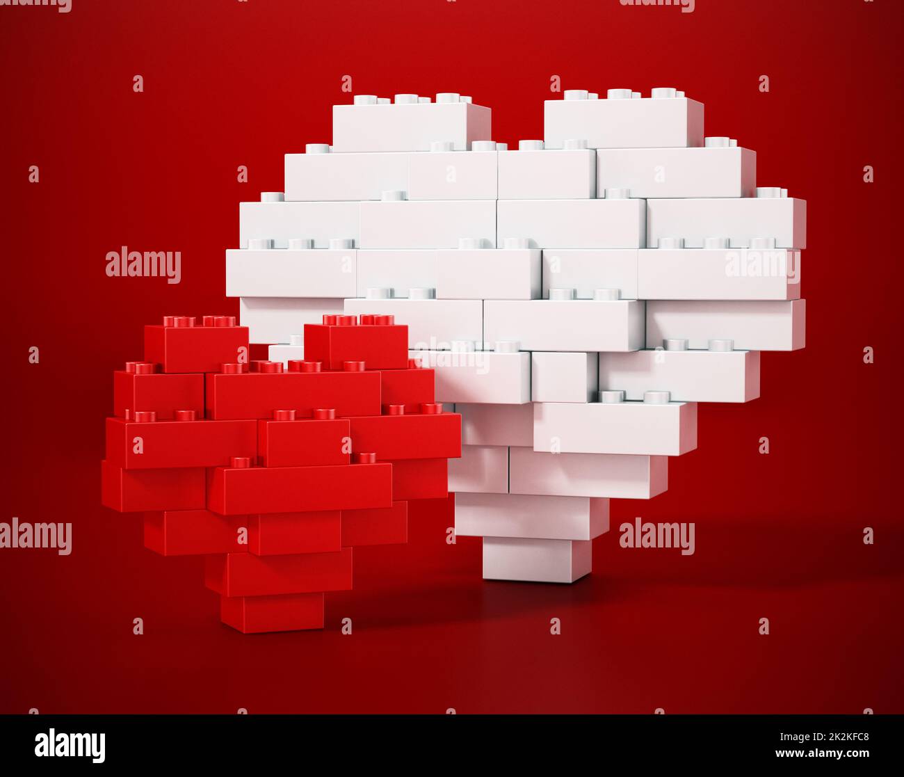 Red and white building blocks forming big and small heart shapes. 3D illustration Stock Photo