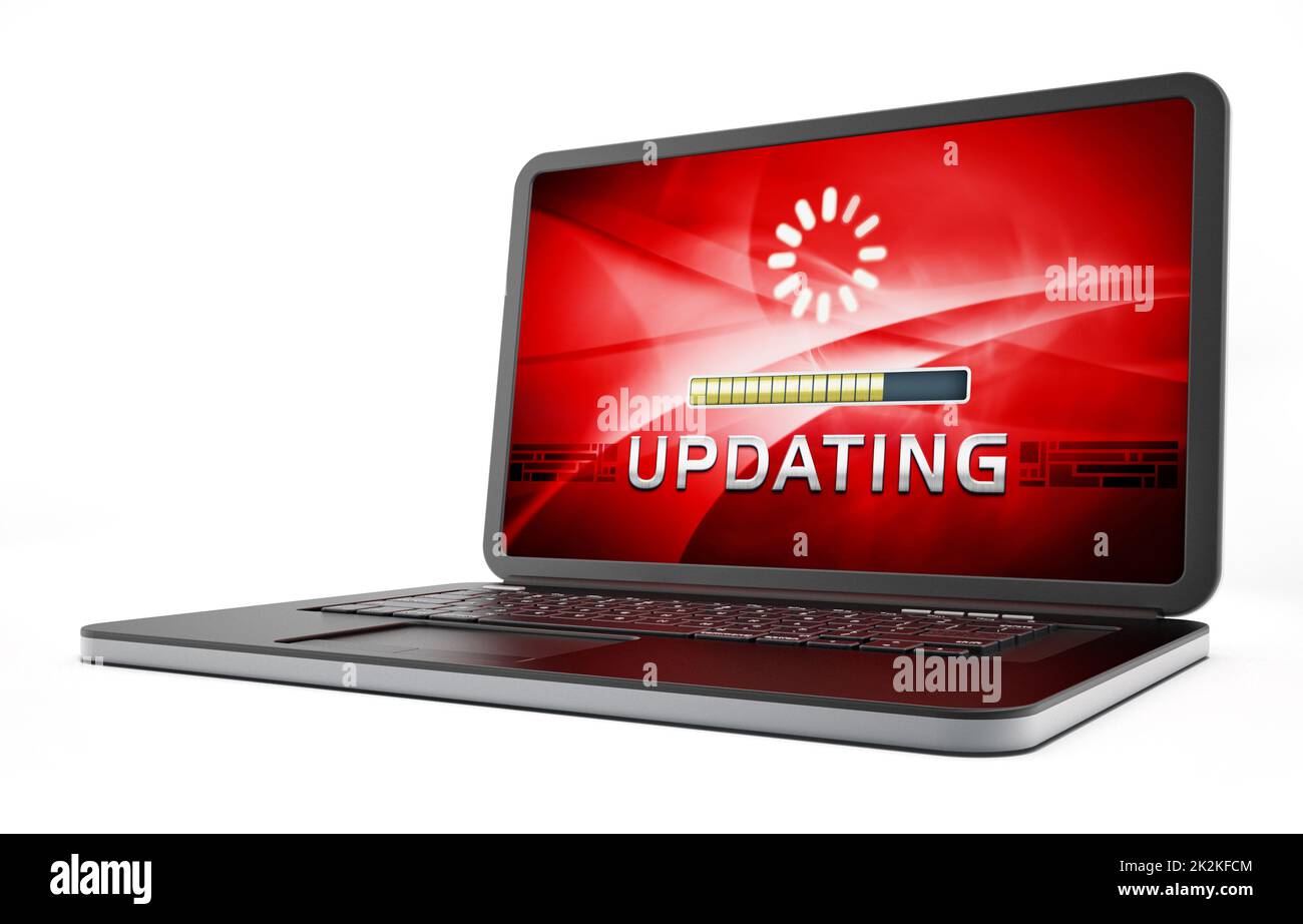 Laptop computer with software update screen. 3D illustration Stock Photo