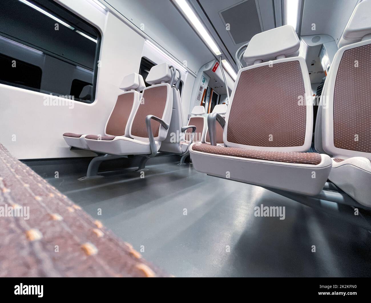 empty train car seats, train mode of transportation Stock Photo Alamy