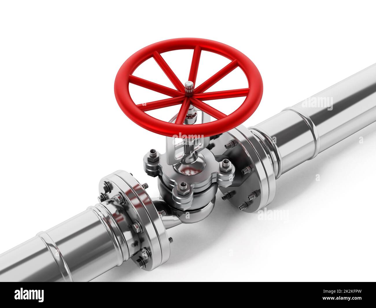 Water pipes and valve isolated on white background. 3D illustration