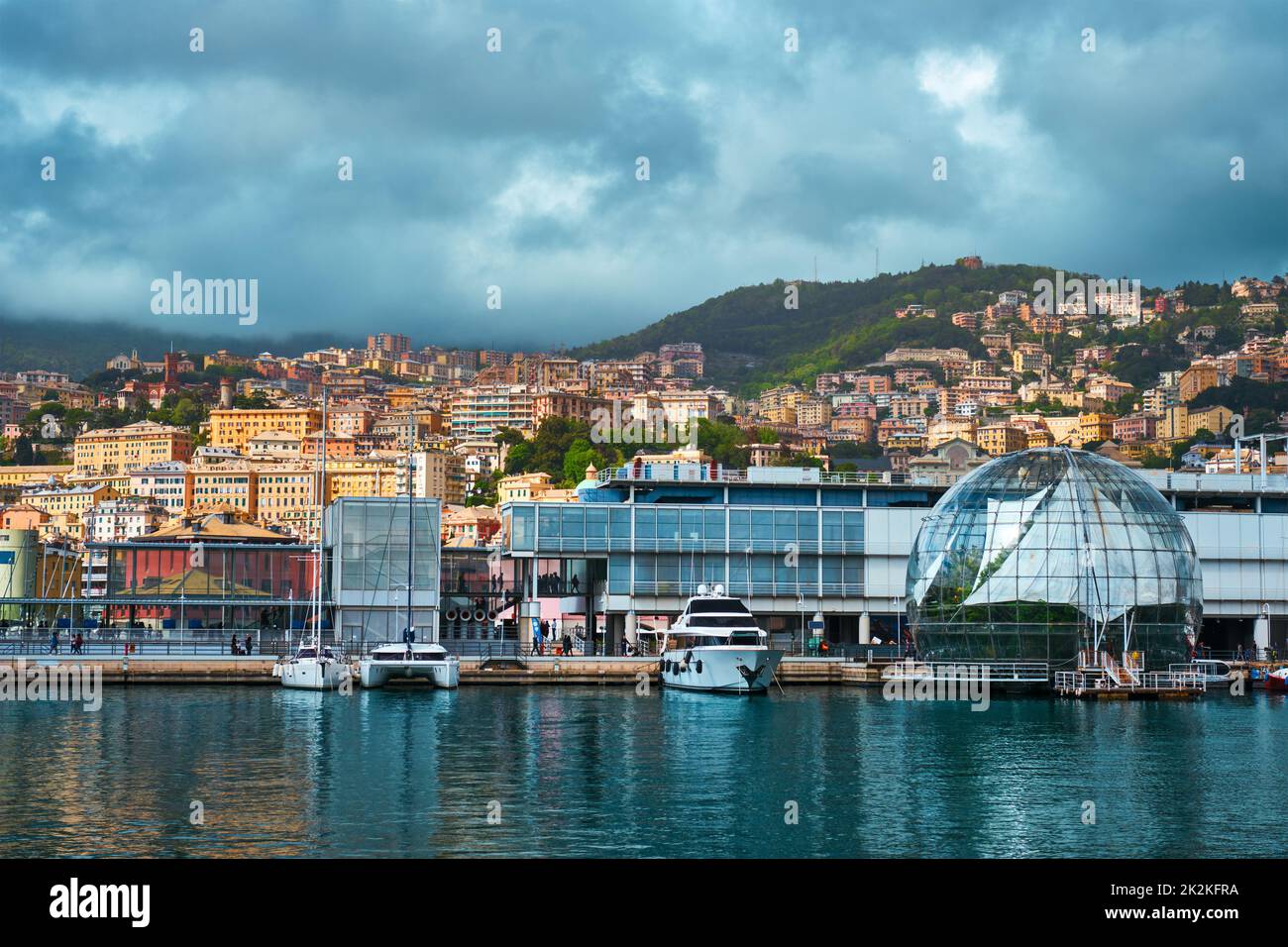 Port of Genoa Genova with yachts and boats. Genoa, Italy Stock Photo