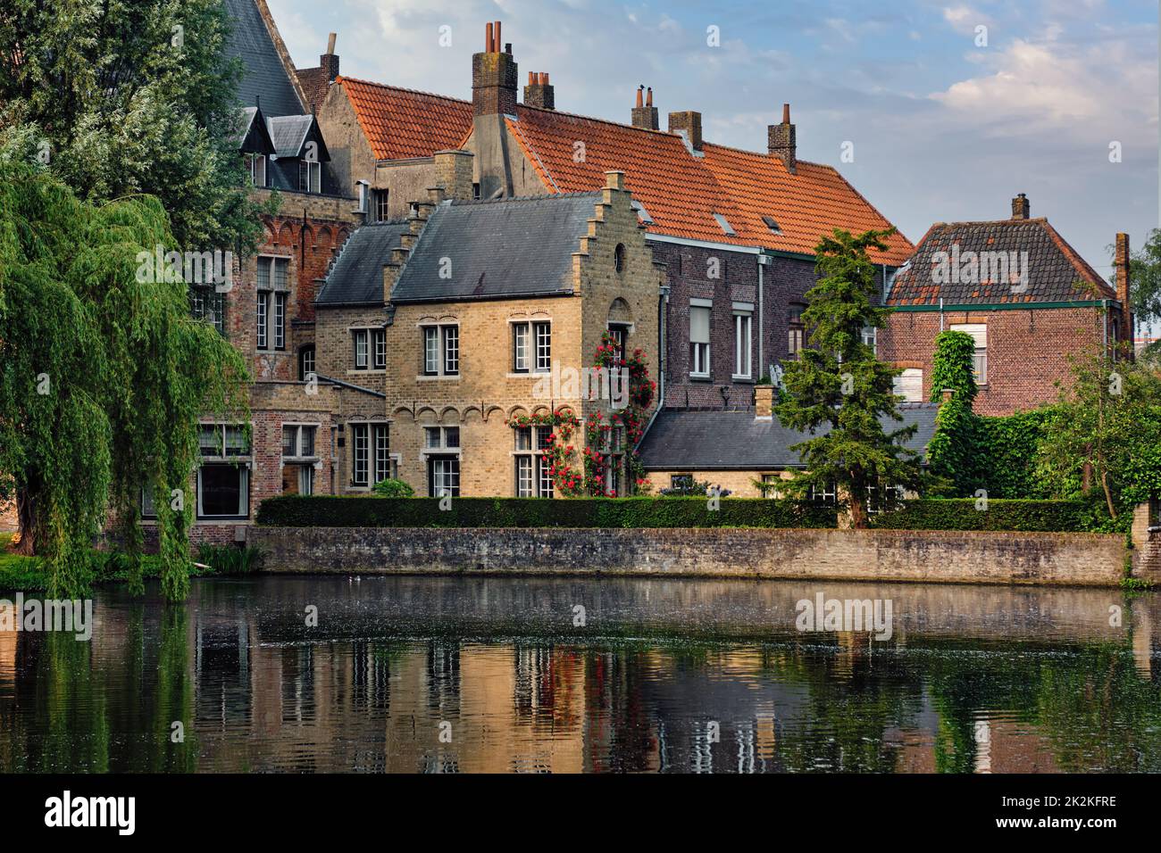 Typical Belgian cityscape Europe tourism concept canal and old houses