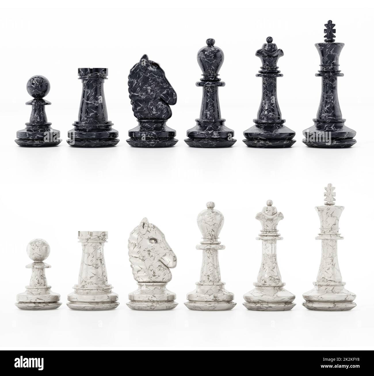 White and black chess pieces isolated on white background. 3D illustration Stock Photo