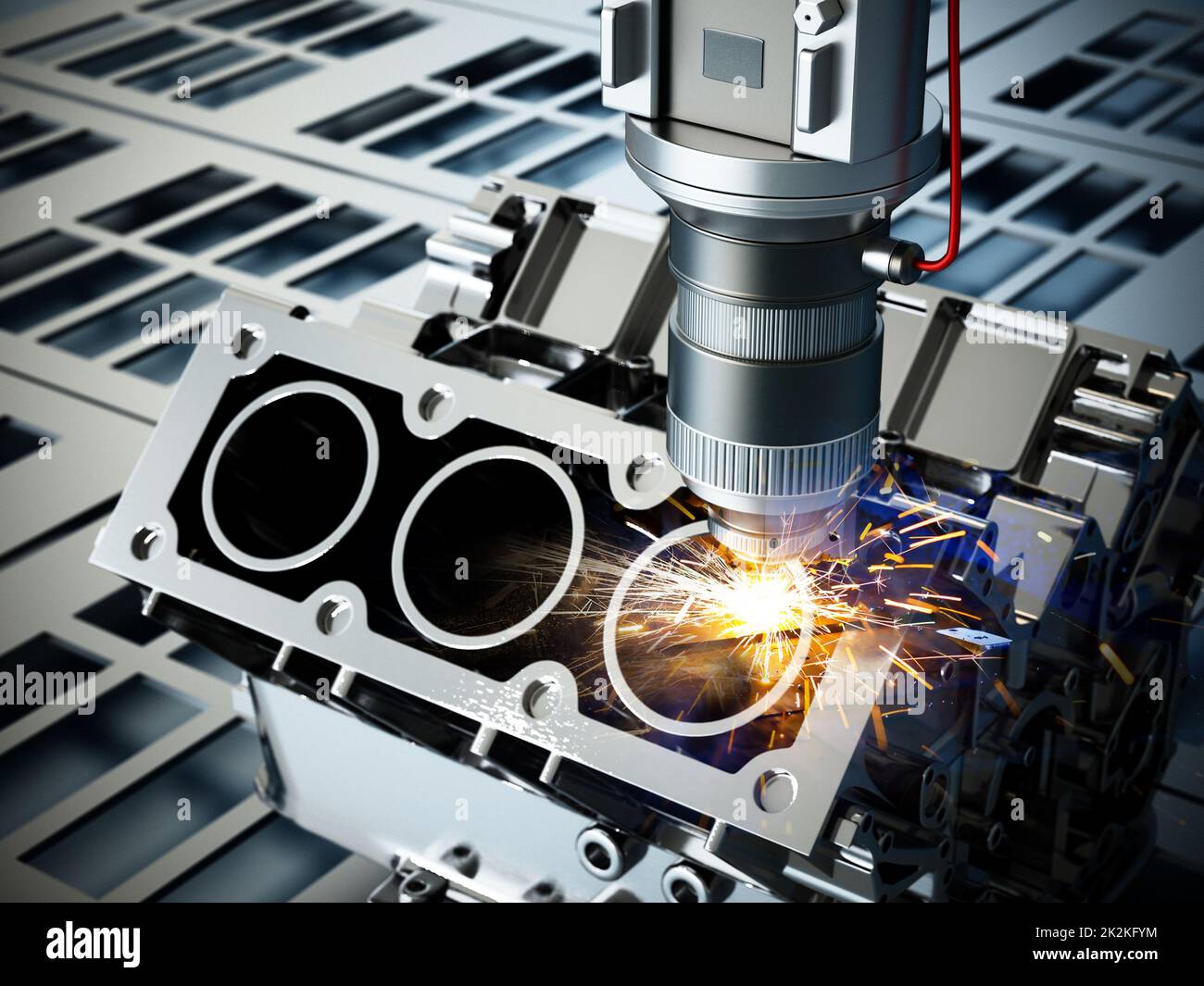 Laser cutter working on engine block. 3D illustration Stock Photo Alamy