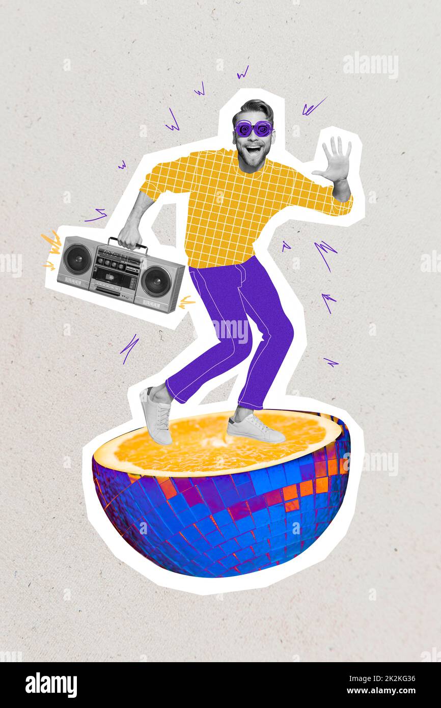 Photo cartoon comics sketch picture of cool miniature guy enjoying boom box dancing isolated drawing background Stock Photo