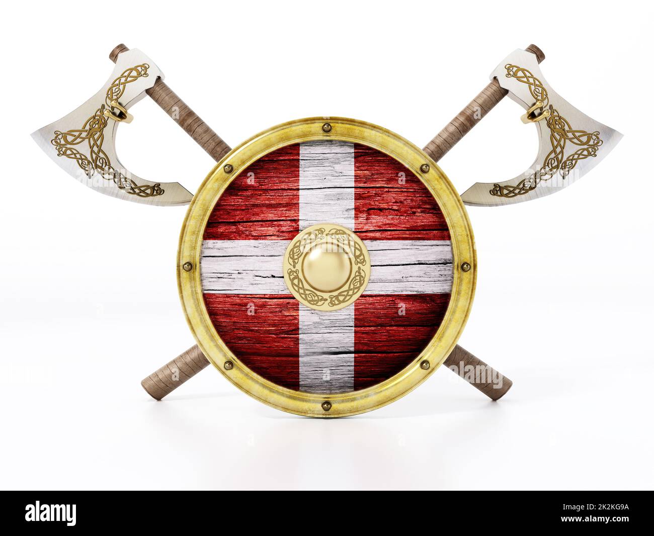 Viking shield and axes isolated on white background. 3D illustration ...