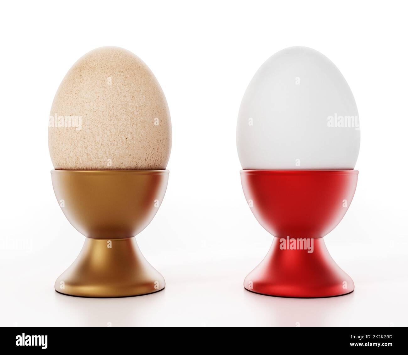 Egg holders with white and yellow eggs isolated on white background. 3D