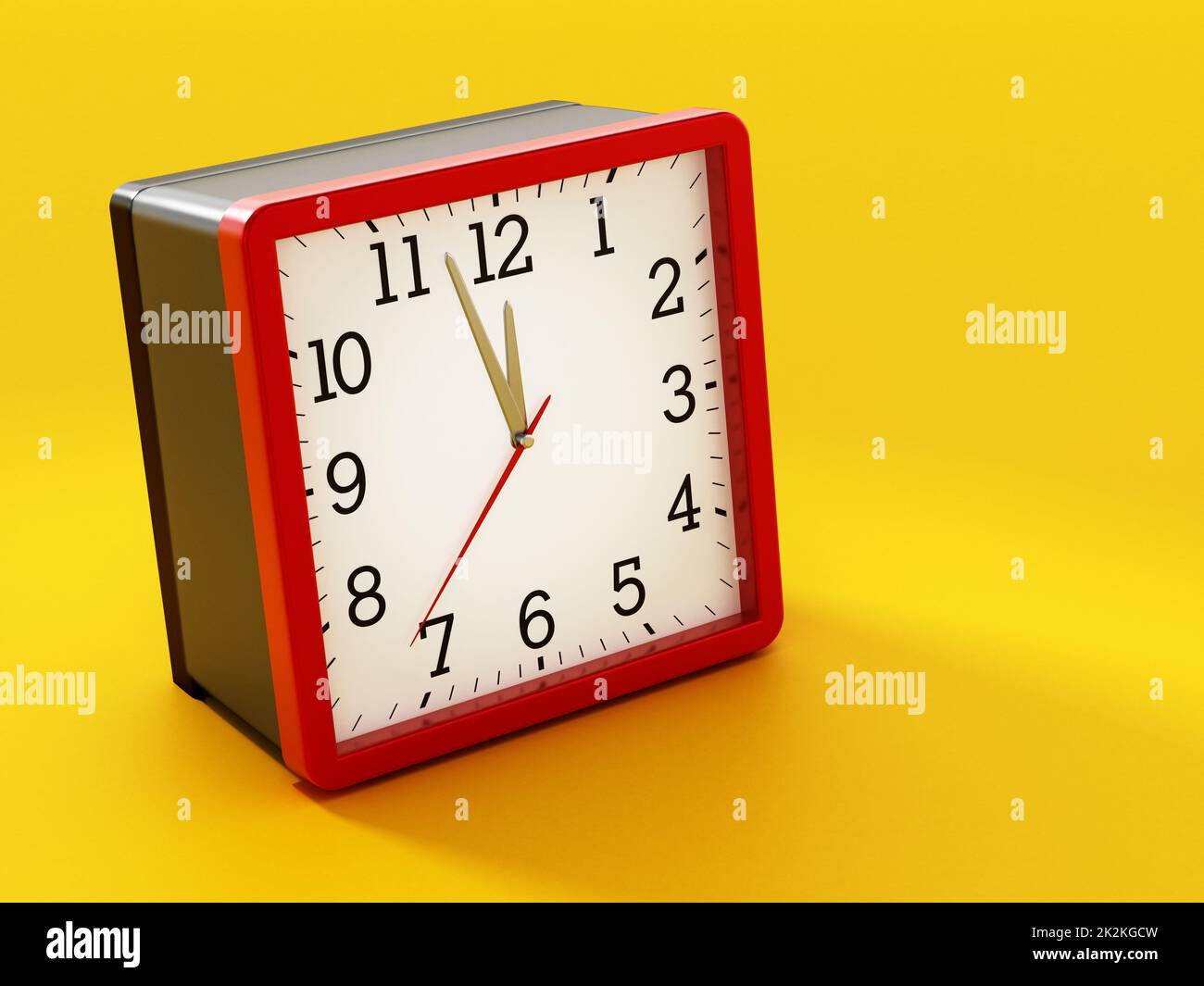 Square alarm clock at nearly twelve o'clock. 3D illustration Stock