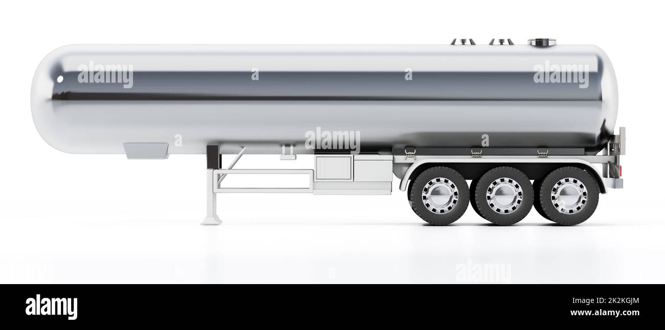 Aluminum fuel tanker trailer isolated on white background. 3D illustration Stock Photo