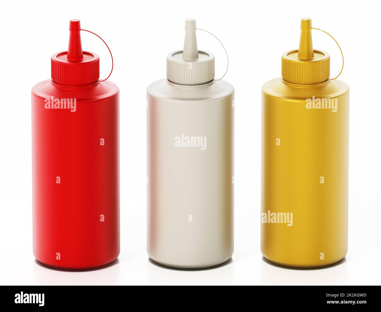 Ketchup, mayonnaise and mustard bottles isolated on white background