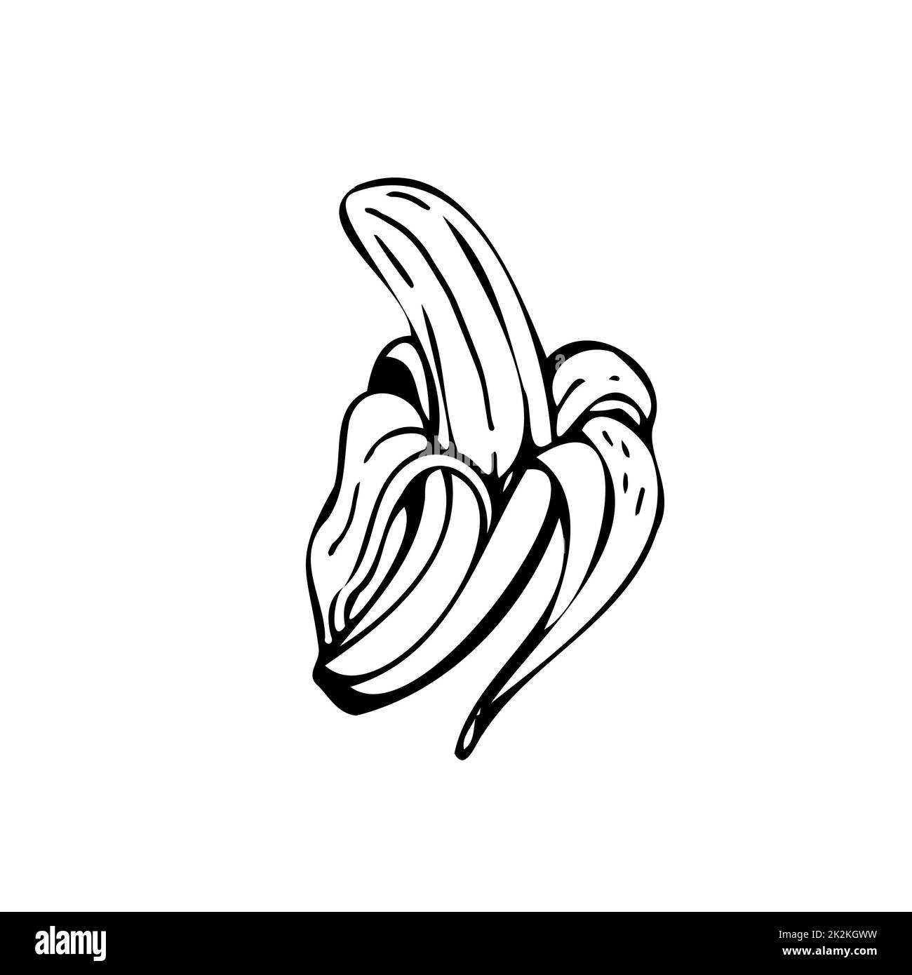 Banana thin black lines on a white background - Vector Stock Photo