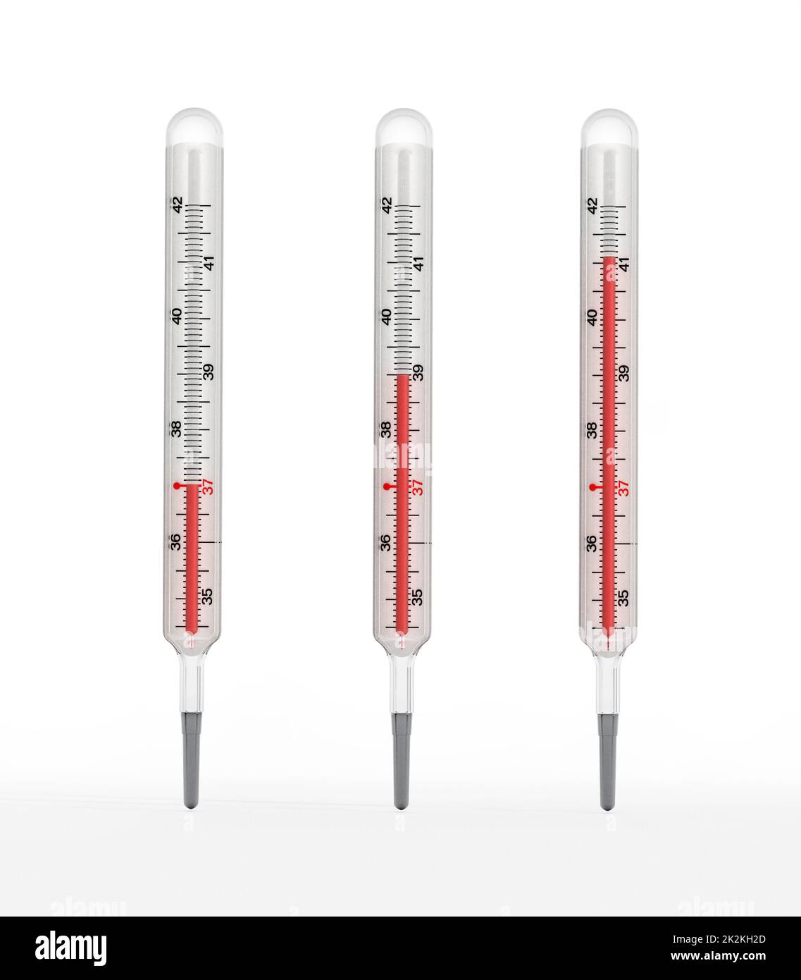 Vintage thermometers showing rising levels of fever. 3D illustration