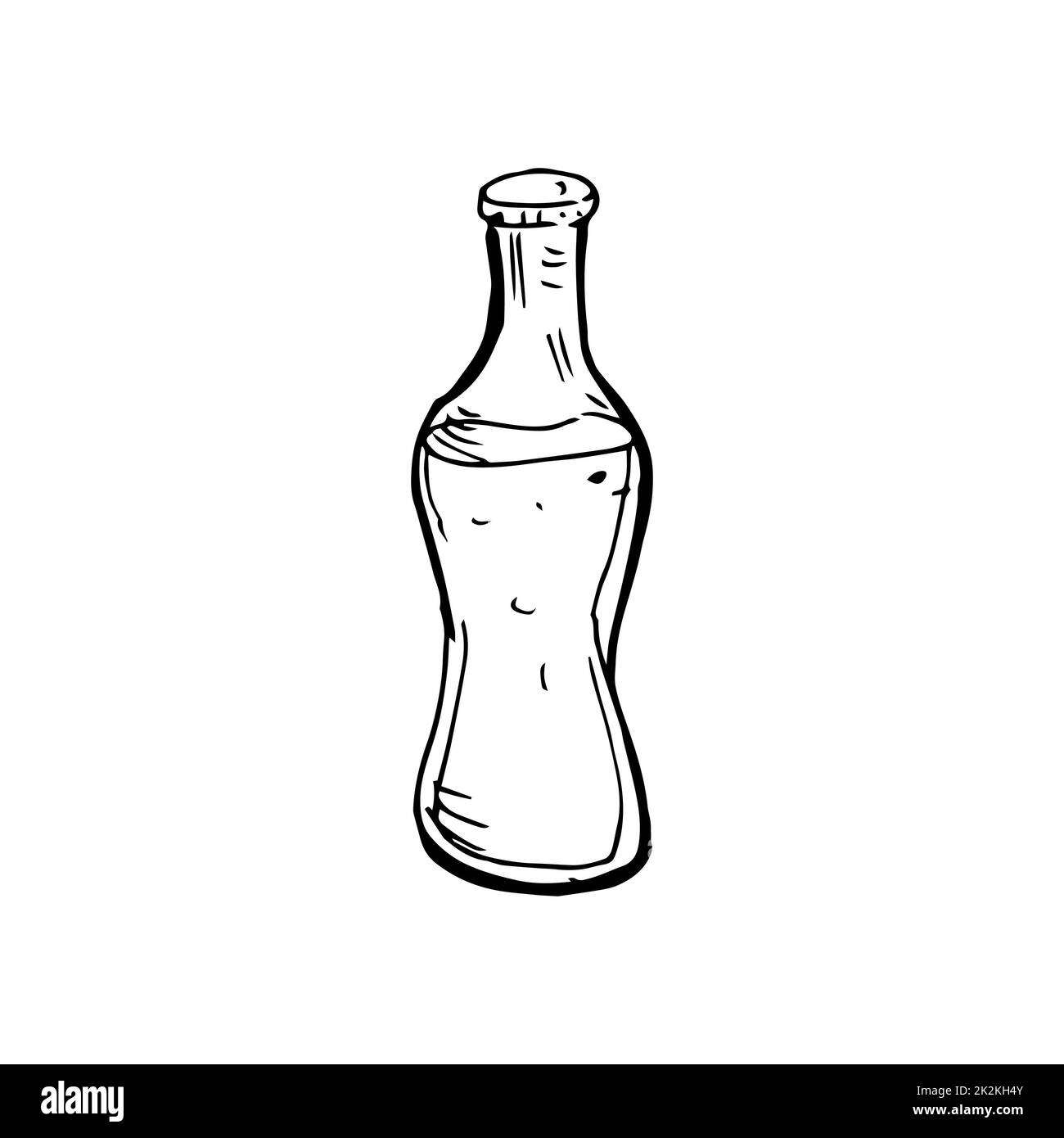 Soda water bottle thin black lines on white background Vector Stock