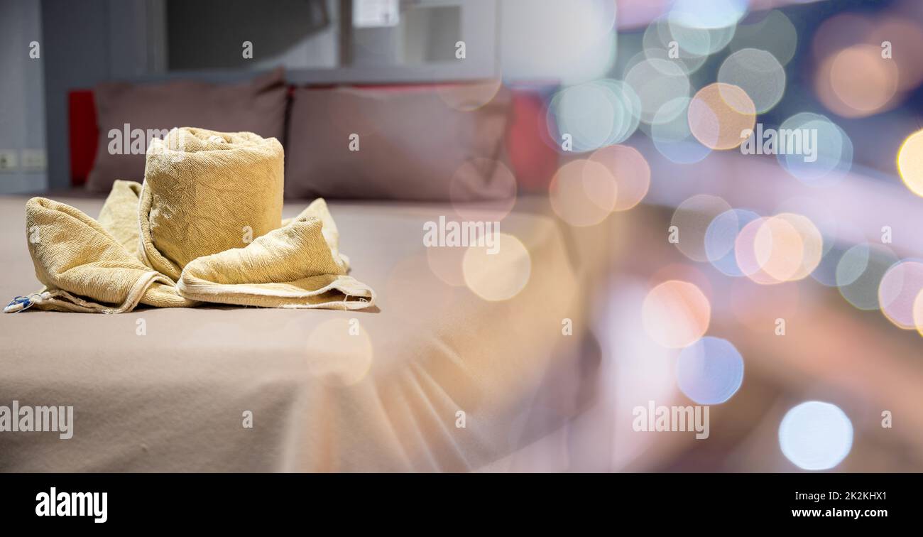 Yellow towel on bed decoration in bedroom interior Stock Photo Alamy