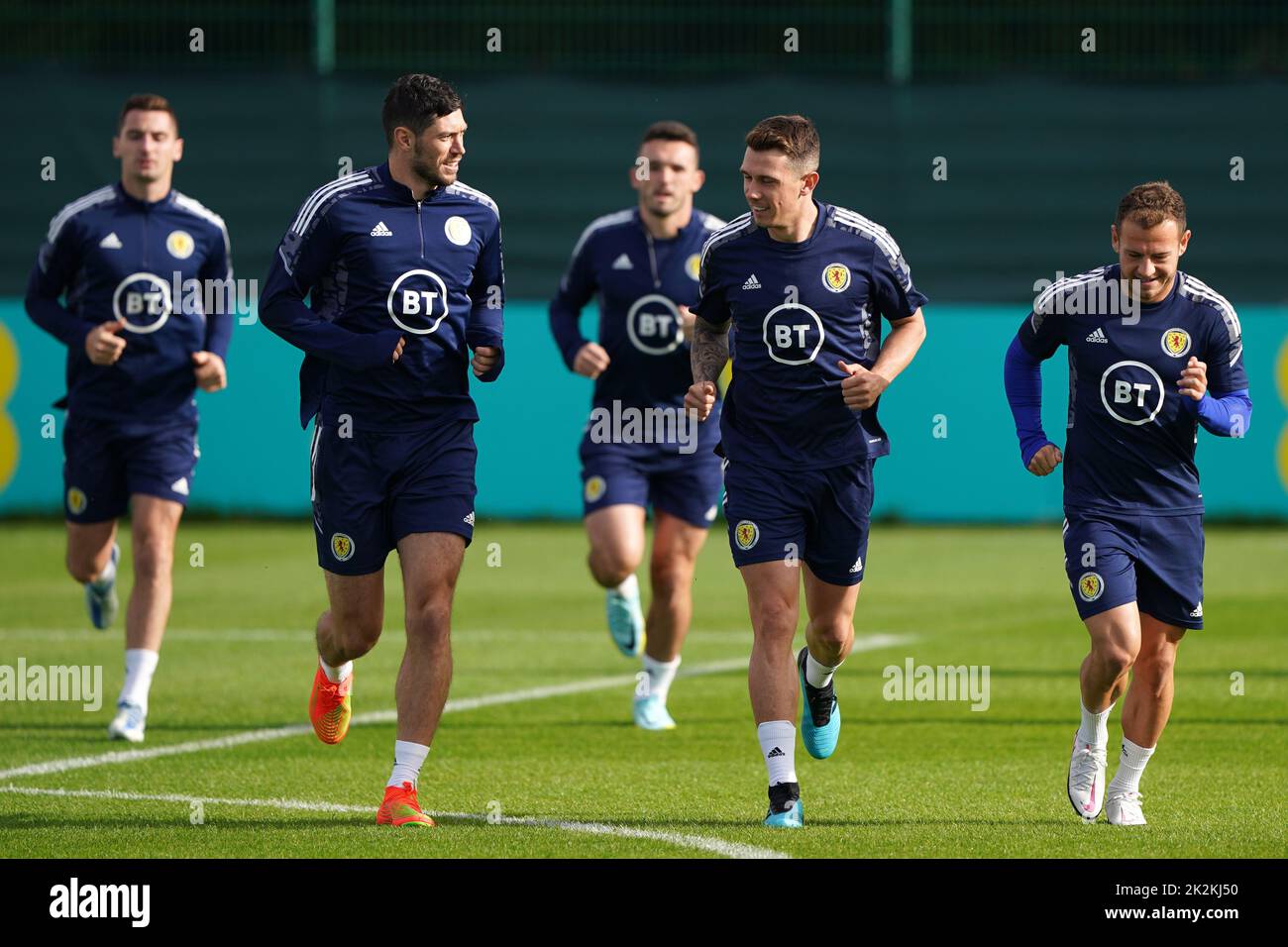 Scotland's Scott McKenna and Ryan Jack during a training session at Oriam, Edinburgh. Picture date: Friday September 23, 2022. Stock Photo