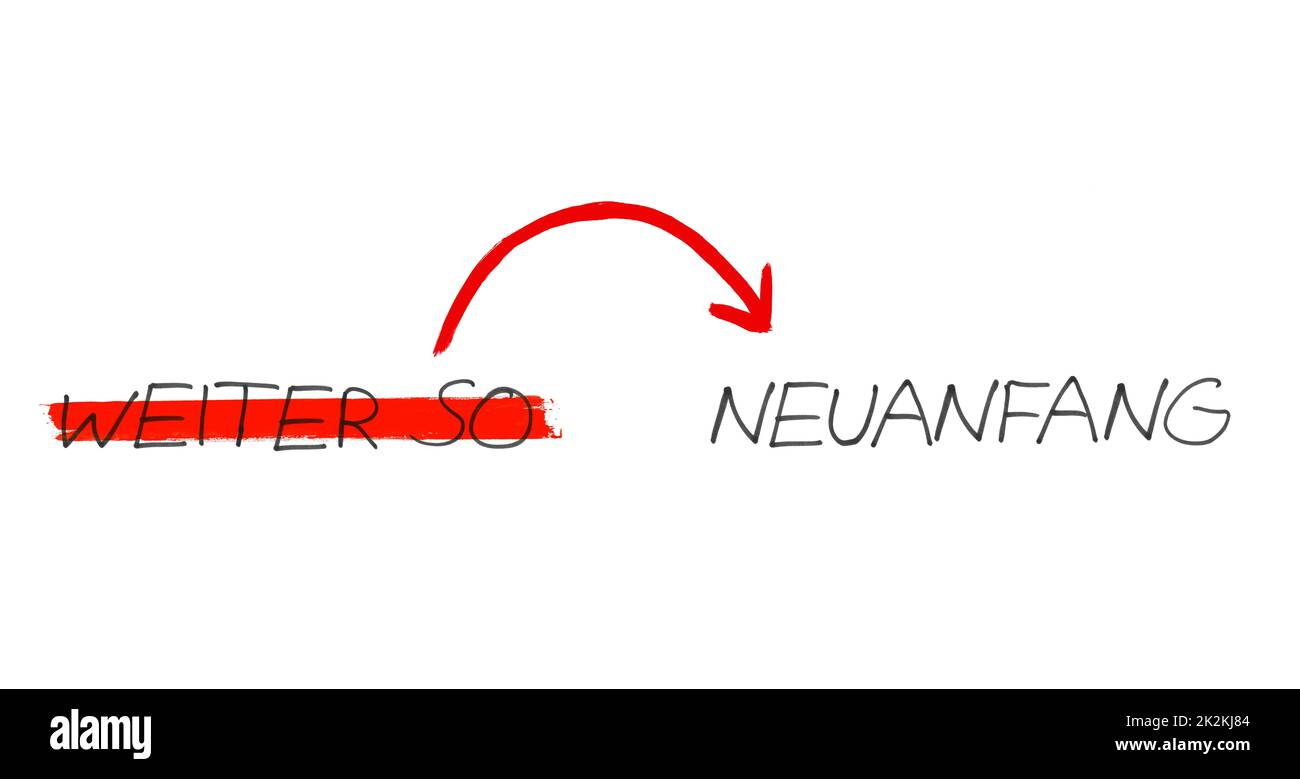 Routine or New beginning german Handwritten text and arrow Stock