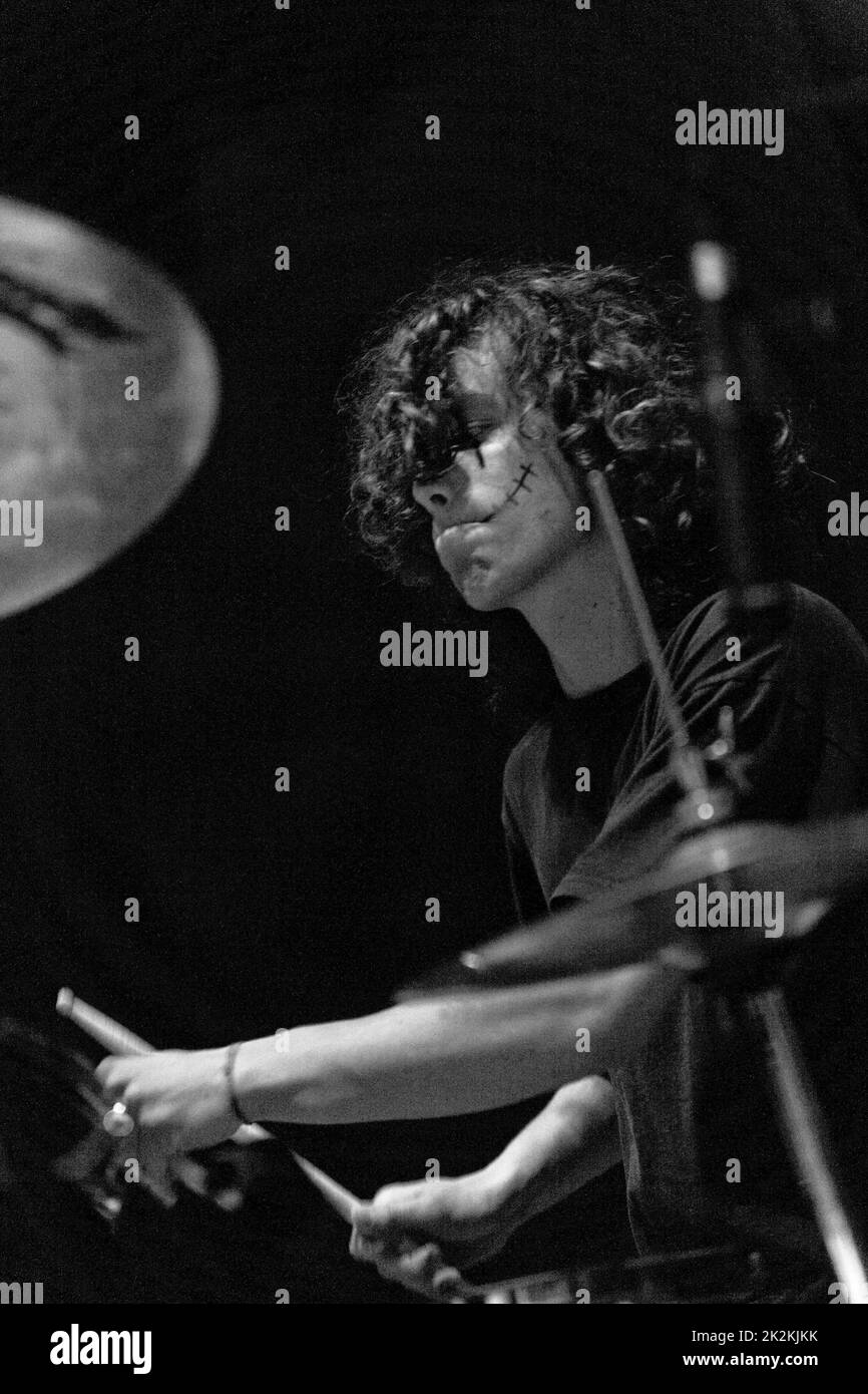 Young drummer boy live on stage Stock Photo Alamy