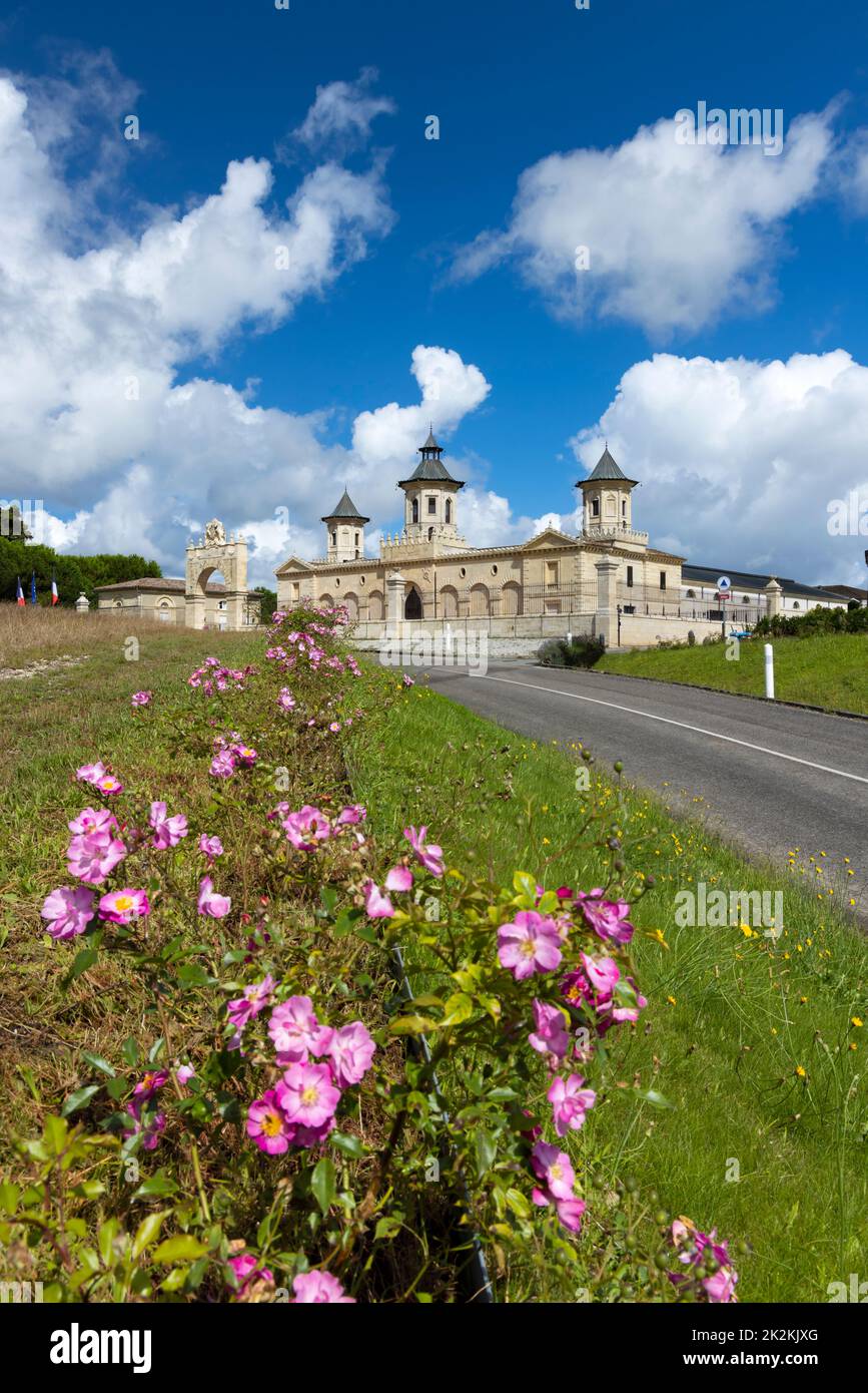 Vineyards with Chateau Cos d'Estournel, Bordeaux, Aquitaine, France Stock Photo