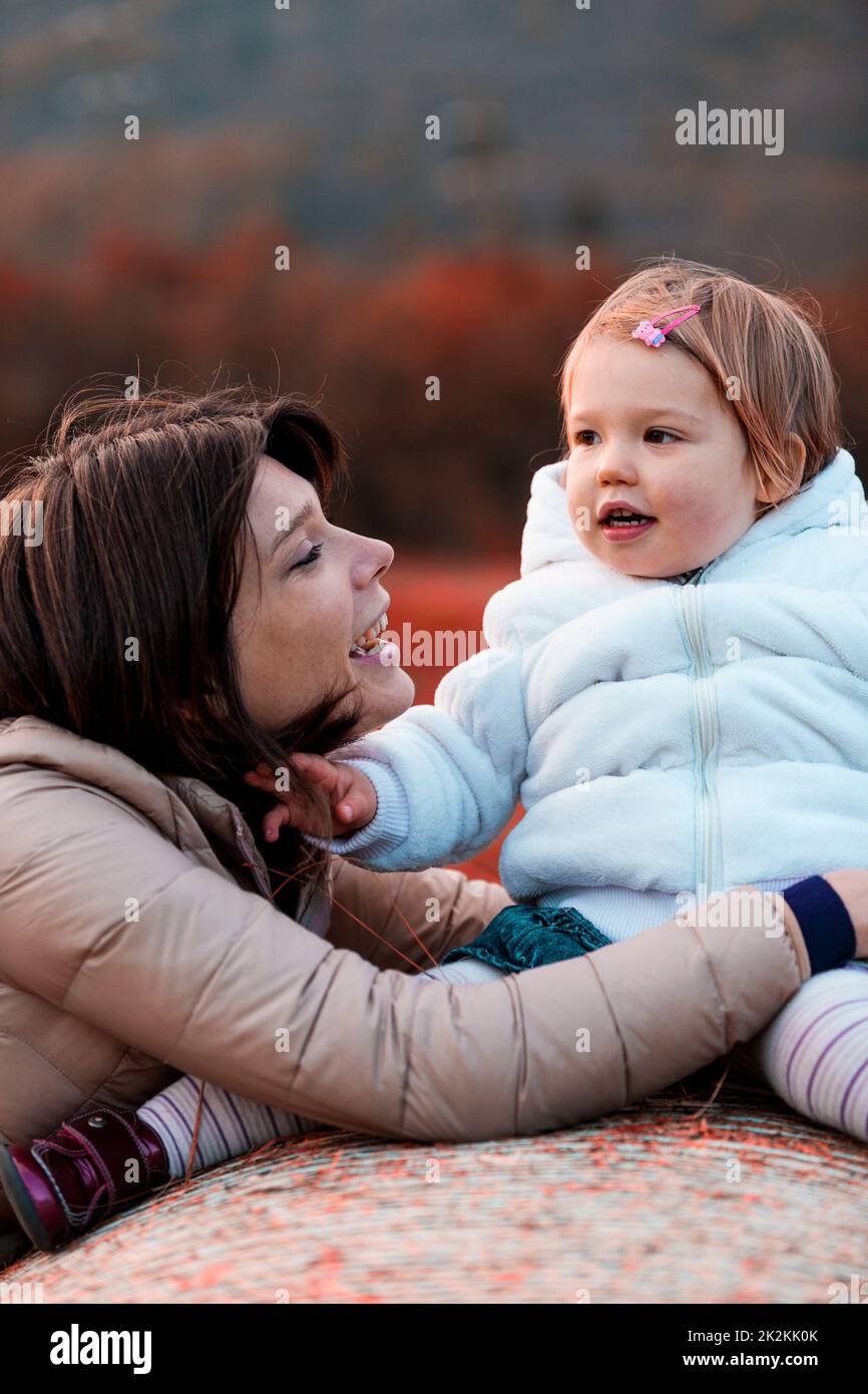 loving mother with her daughter outdoors Stock Photo