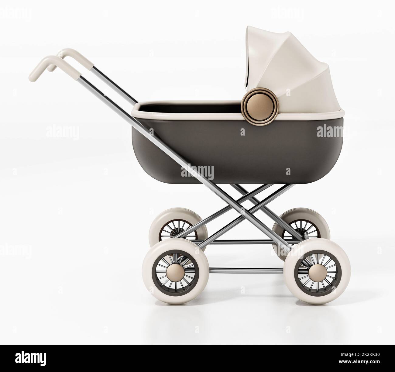 Retro baby stroller isolated on white background. 3D illustration Stock Photo